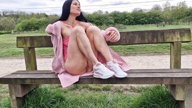 Nicky Brill no panties and see through dress in public and peeing - 10 image