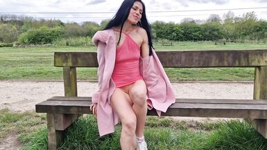 Nicky Brill no panties and see through dress in public and peeing - 3 image