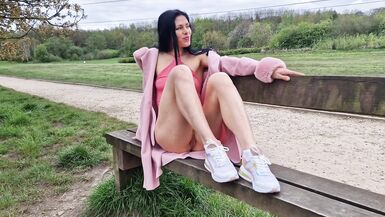 Nicky Brill no panties and see through dress in public and peeing - 4 image