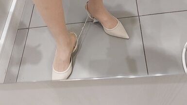 Sexy brunette tries on clothes in fitting room. I'm looking at a hairy mom, hairy pussy, big tits, big ass. - 12 image