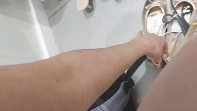Sexy brunette tries on clothes in fitting room. I'm looking at a hairy mom, hairy pussy, big tits, big ass. - 6 image