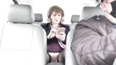 Public nudity. Naked in public. No panties under skirt Without panties. Taxi driver carries sexy blonde Milf in back of seat car
