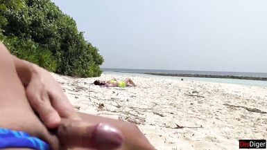 Public Pickup Stepmom and Stepdaughter on Beach - Risky Dick Flashing Cum on Face - 10 image