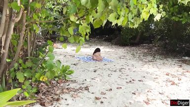 Public Pickup Stepmom and Stepdaughter on Beach - Risky Dick Flashing Cum on Face - 13 image