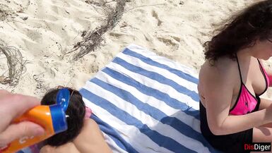 Public Pickup Stepmom and Stepdaughter on Beach - Risky Dick Flashing Cum on Face - 4 image