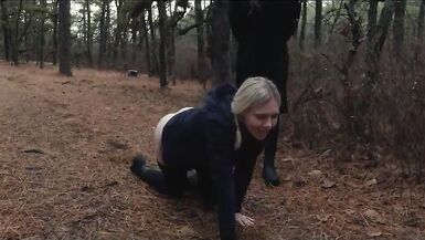 Two sick perverts take bubble butt MILF for a crawl into the woods - 7 image