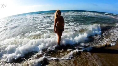 Hot Busty Nudist Milf Masturbates On Public Beach - 3 image