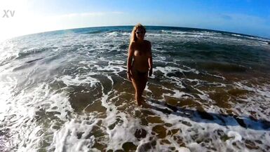 Hot Busty Nudist Milf Masturbates On Public Beach - 5 image