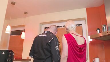 German MILF - Blonde with big boobs fucked in kitchen - 3 image