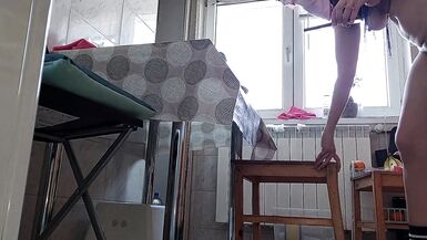 Hairy Brunette Pussy, Big Tits, Sensual Hairy Woman in the Kitchen. Sexy Mom, Hairy Pussy, Big Ass - 3 image