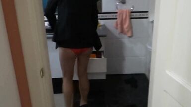 Beautiful stepmother dresses to go fuck, comes back and undresses, still aroused. - 4 image