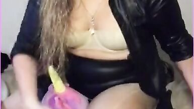 Pillow Humping Curvy Cougar in Fetish Clothing - 4 image