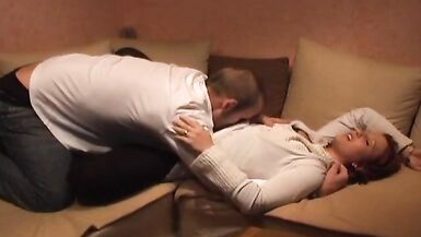 hubby and wife fucking slowly on the couch (creampie) - 1 image