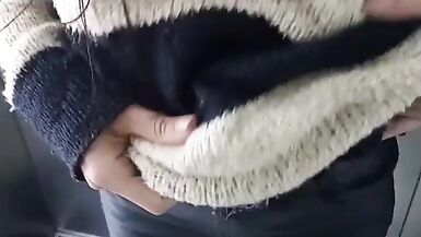 walk on the beach ends with an insertion in the cock, brunette, big ass, busty, big cock, man in underwear