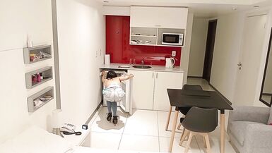 spying on stepmother while she cleans the house, brunette, Latina, big ass, busty. - 12 image