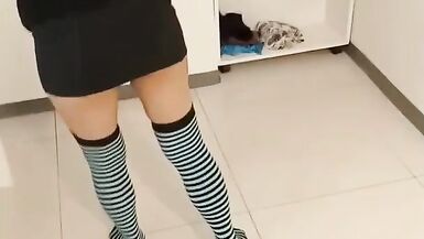 spying on stepmother while she cleans the house, brunette, Latina, big ass, busty. - 2 image