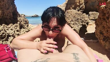 Blowjob with cumshot on a crowded beach... - 11 image