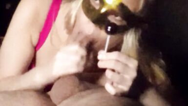 Sexy blonde sucking cock and lollipop