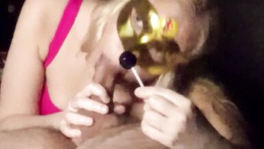 Sexy blonde sucking cock and lollipop