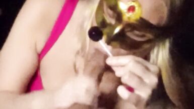 Sexy blonde sucking cock and lollipop