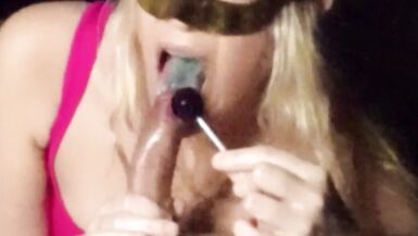Sexy blonde sucking cock and lollipop