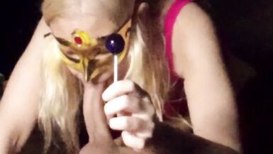 Sexy blonde sucking cock and lollipop