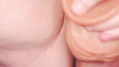 Using my new HUGE dildo to stretch myself