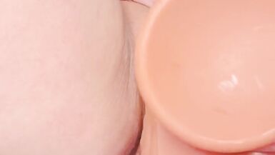 Using my new HUGE dildo to stretch myself