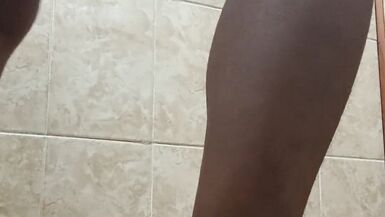 Horny brunette gets a dildo in her wet and hairy pussy until she makes a big squirt all over the floor - 6 image