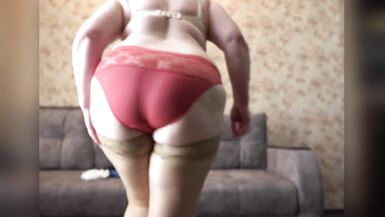 Mature big ass shakes in new panties. Trying on from busty milf in lingerie. PAWG. - 3 image