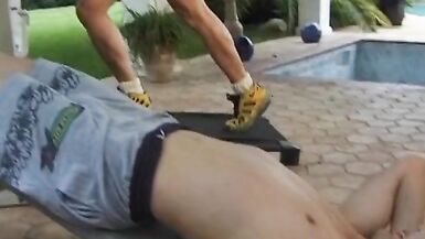Strong big boobed French blonde MILF assfucked outdoors - 2 image