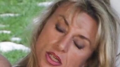 Strong big boobed French blonde MILF assfucked outdoors - 6 image