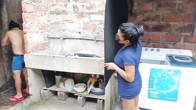 I finally got to suck my neighbor's cock while he was showering in the neighborhood bathroom! Slum porn - 1 image