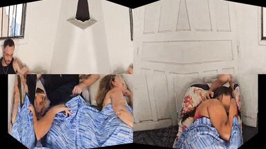 Stepmother shares her bed with stepbrothers, stepson ends up fucking stepmother and stepsister - 1 image