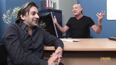 Dolled up blonde comes to the casting and gets fucked by older men in a threesome - 1 image