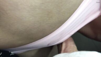 Close-up POV rubbing the clitoris with the big mushroom head of a hard cock. Huge cum load on her clit, bushes and panties. - 5 image