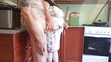 my mother-in-law saw my cock and began to milk it until I finished - 2 image