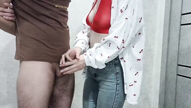 sexy stepmom jerks off stepson's cock