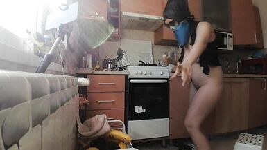 Sexy mom makes breakfast, hairy pussy, big tits. Sexy woman clears out the house, hairy, big ass. - 2 image
