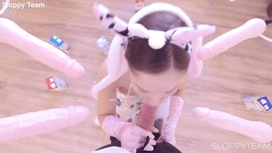 MILF in Cow Costume - Gangbang Bukkake Play with Dildos