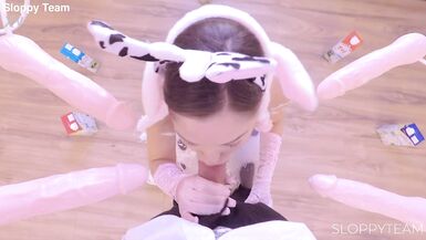 MILF in Cow Costume - Gangbang Bukkake Play with Dildos