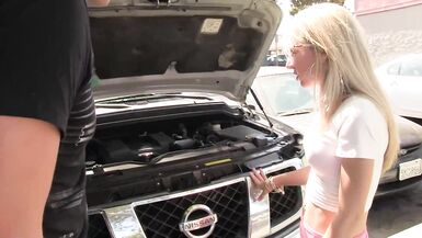 He rubs some fingers over her vagina lips while her panties are still on, but that's about...