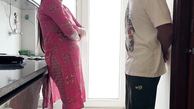Aunt's fucking: The inexperienced nephew fucked the step aunt with a big ass hard after wearing a female condom. - 4 image