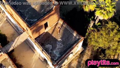 Angel Constance flaunts her petite body and bushy pussy in public