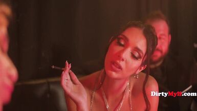 Aria Sloane, Kayla Paige & Chad White strip down and play a strip club game with their small tits & tight pussies