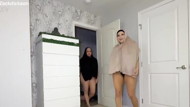 Curvy Stepdaughter & Busty MILF in hijab share a hard dick in hot threesome action - 1 image