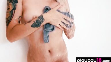 Avery Black flaunts her wet and shaved pussy in the shower