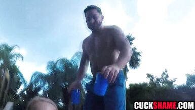 Watch Misha Mynx get wild by the pool while cuckolding her hubby