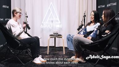 Busty MILFs Shay Sights & Reagan Foxx interview their hot BTS ex-girlfriends and get naughty