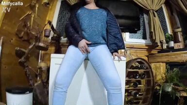 MilfyCalla's solo adventure in jeans: Teasing and peeing in her sexy clothes